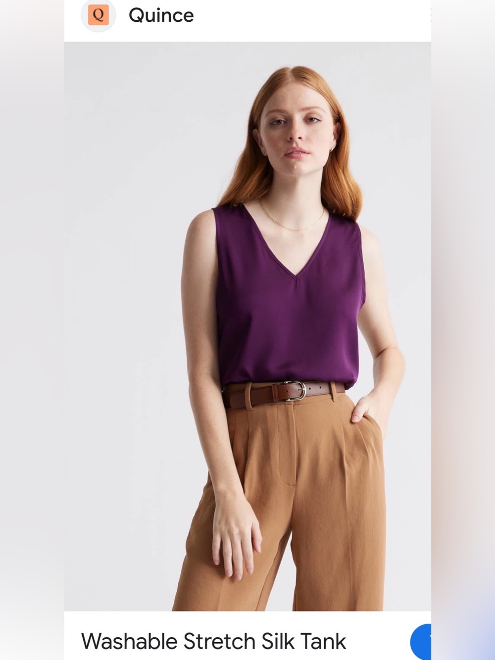 Quince Stretch Silk V-Neck Tank in Plum